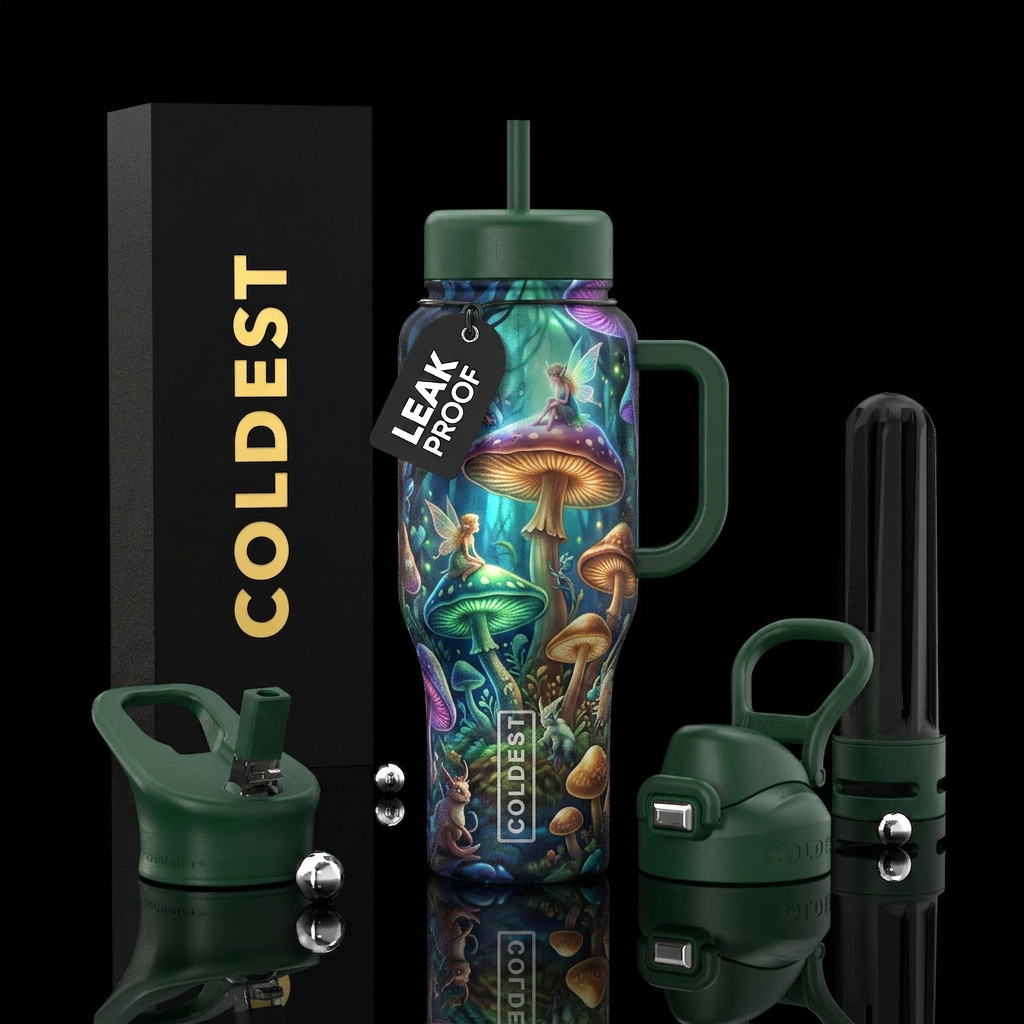 ,glossy,,  , silk, refined, , hidden realm, mushro... water bottle design