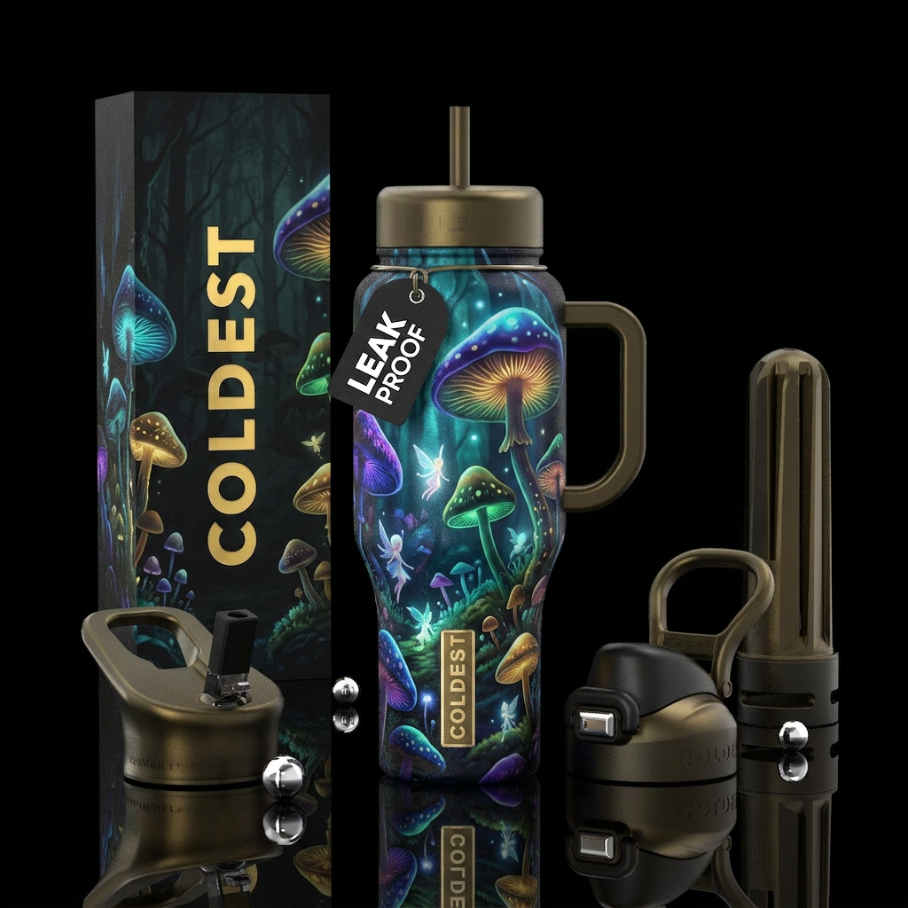 ,glossy,,  , silk, refined, , hidden realm, mushro... water bottle design