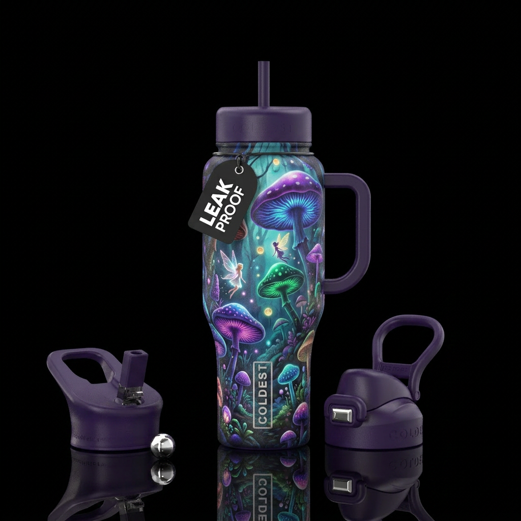 ,glossy,,  , silk, refined, , hidden realm, mushro... water bottle design