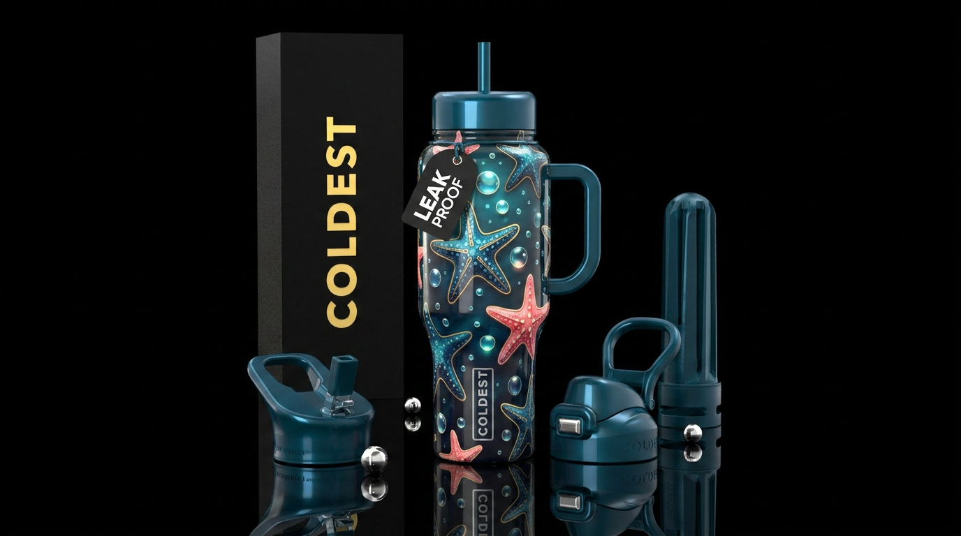 Starfish and bubbles all over bottle, glossy, glow... water bottle design