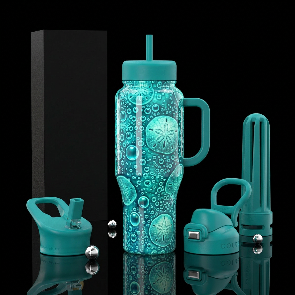 bubbles and sand dollars all over bottle, glossy, ... water bottle design
