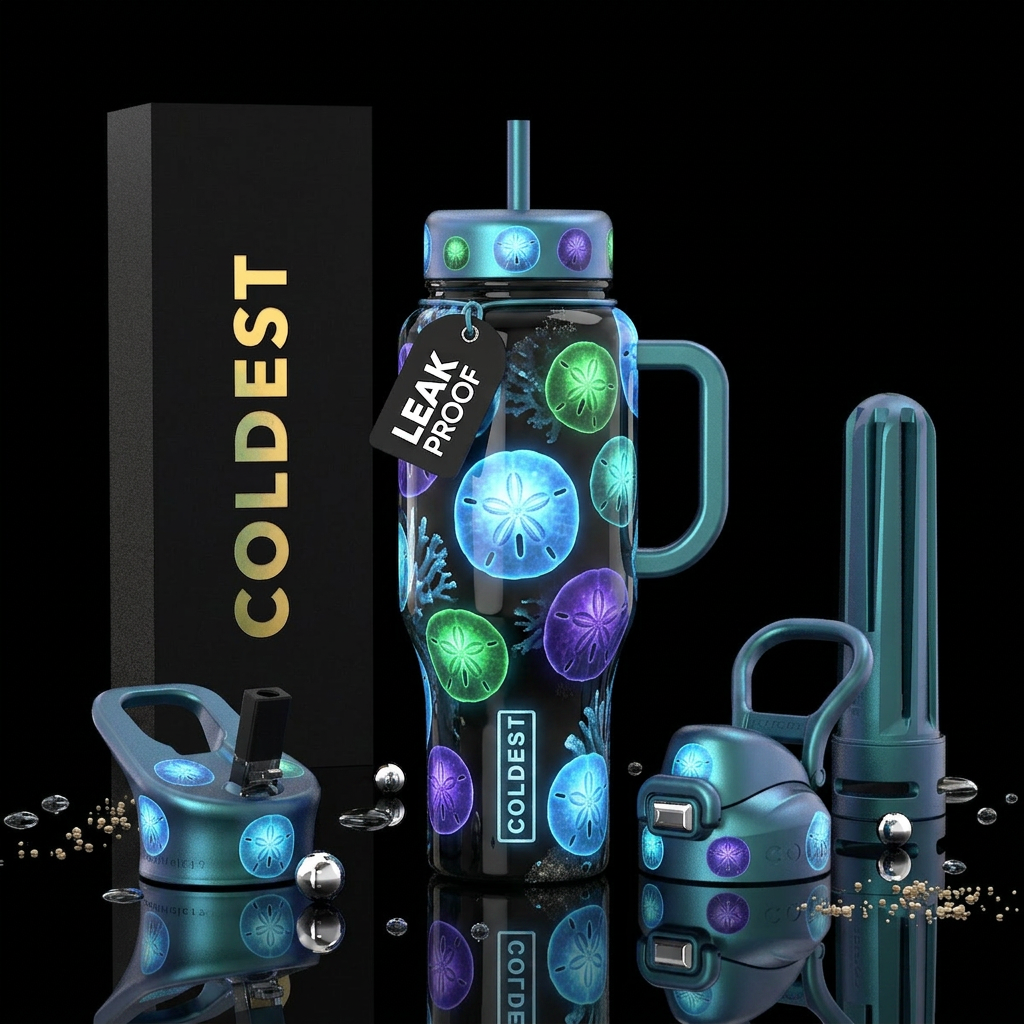 sand dollars all over bottle, glossy, glowie water bottle design