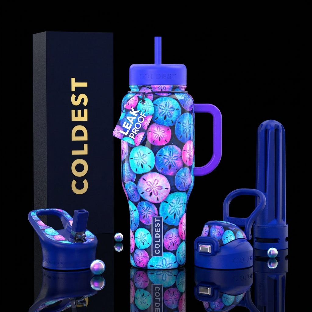 sand dollars all over bottle, glossy, glowie water bottle design
