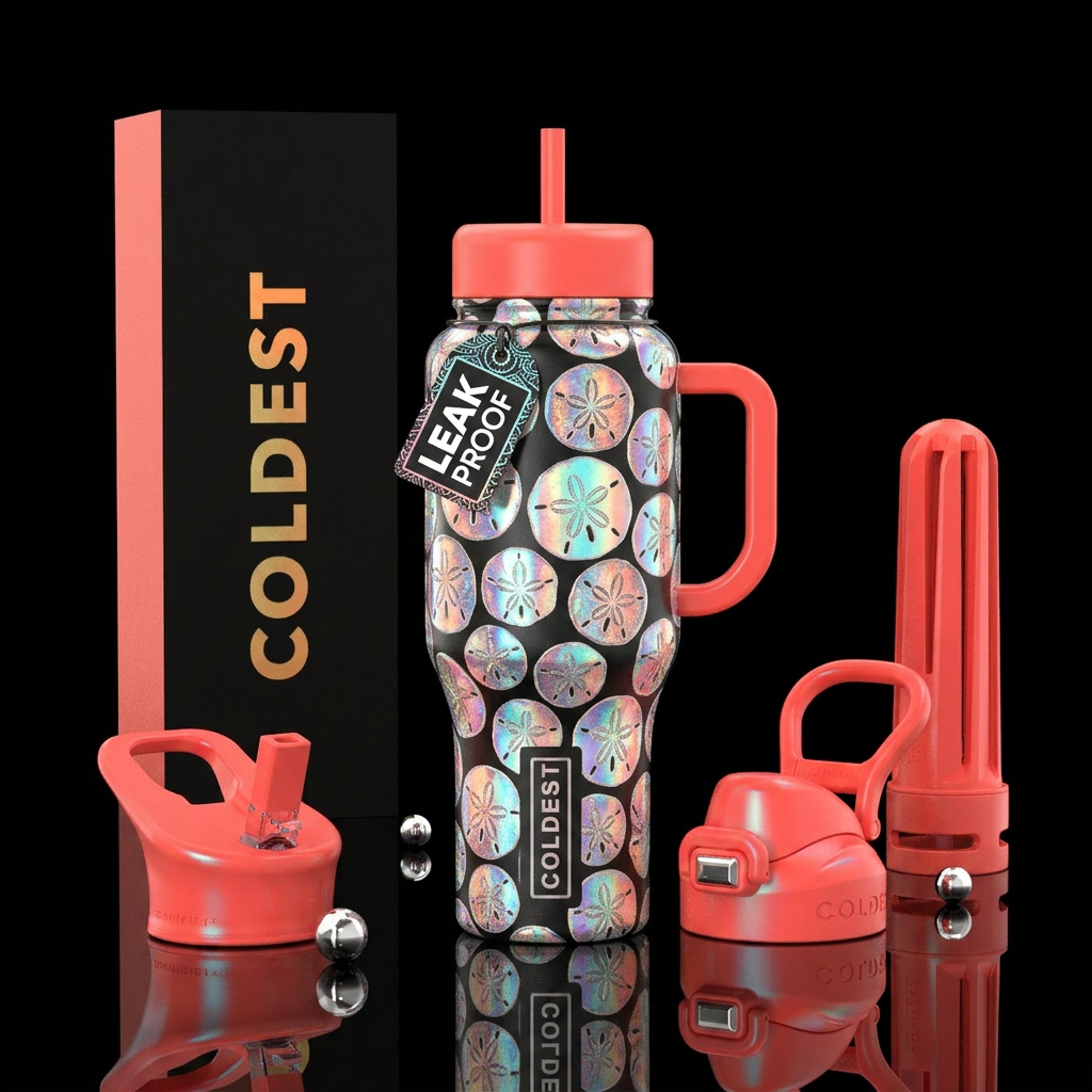 sand dollars all over bottle, glossy, glowie water bottle design