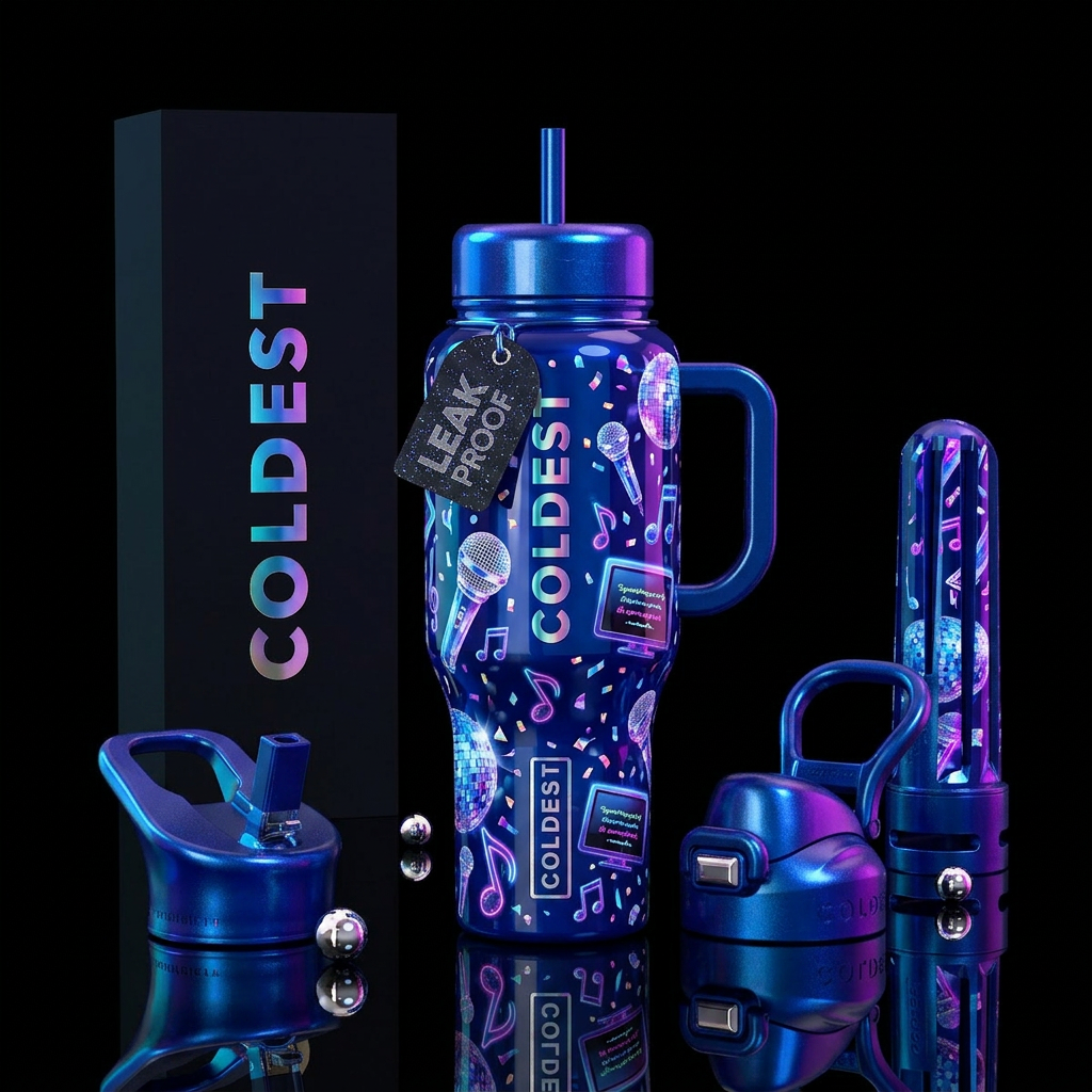Karaoke night, fun,glossy water bottle design