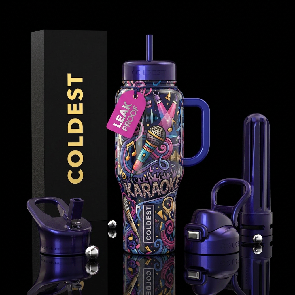 Karaoke night, fun,glossy water bottle design