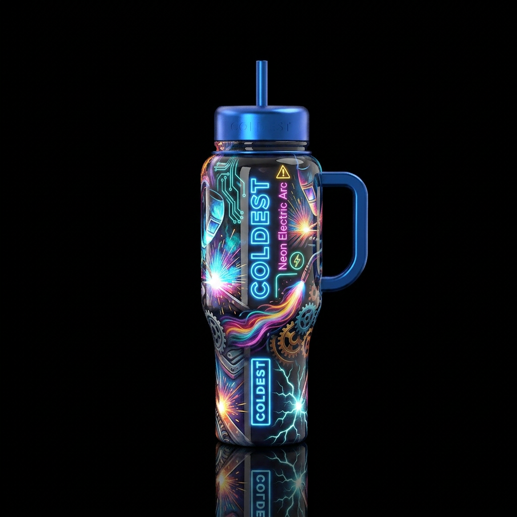 Welders delight, glossy, glowie, trompe-l'œil water bottle design