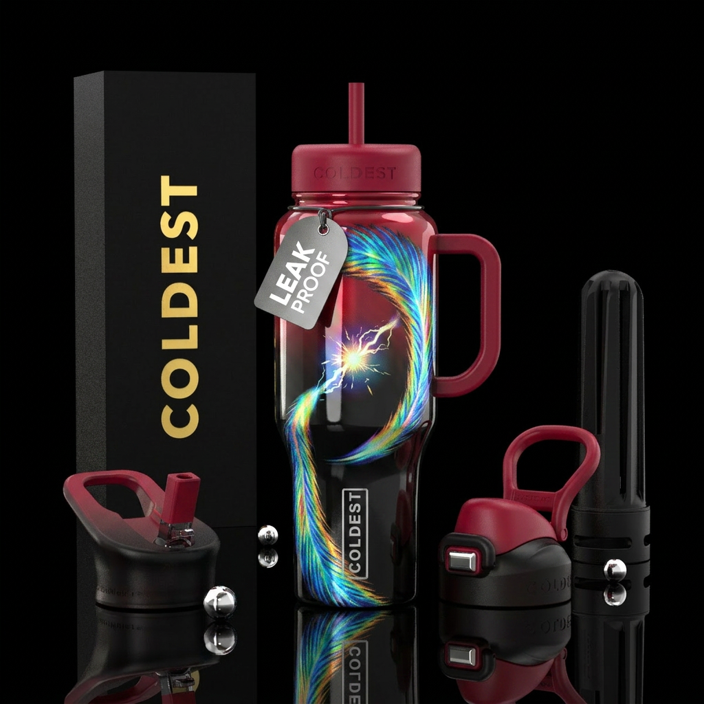 Spark an arc, glossy water bottle design