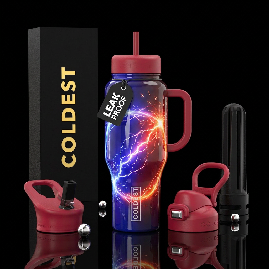 Spark an arc, glossy water bottle design