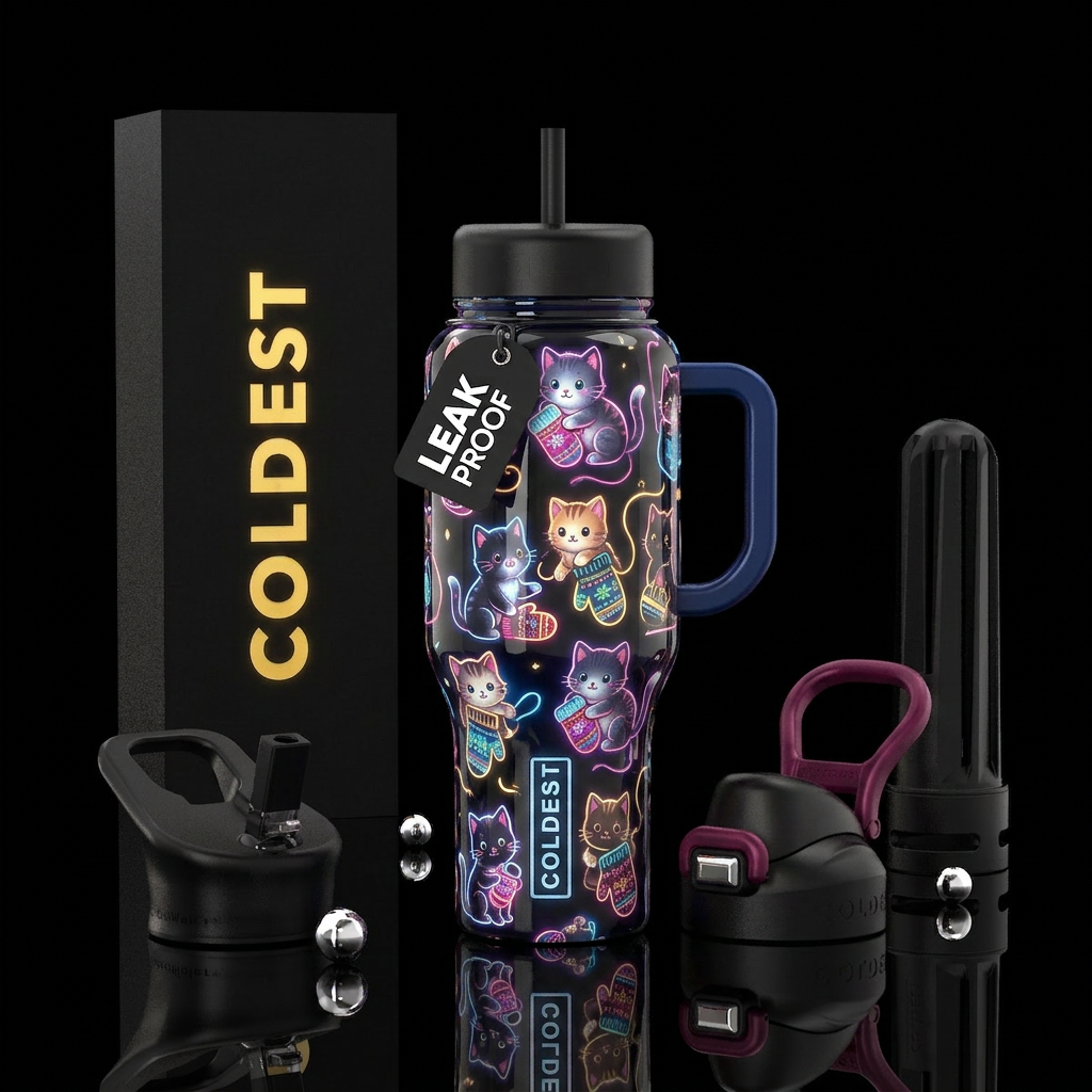 Kittens and mittens, glossy, glowie water bottle design