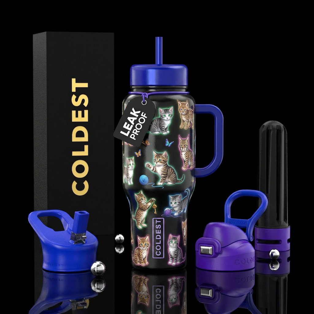 Kittens and mischief, glossy, glowie water bottle design
