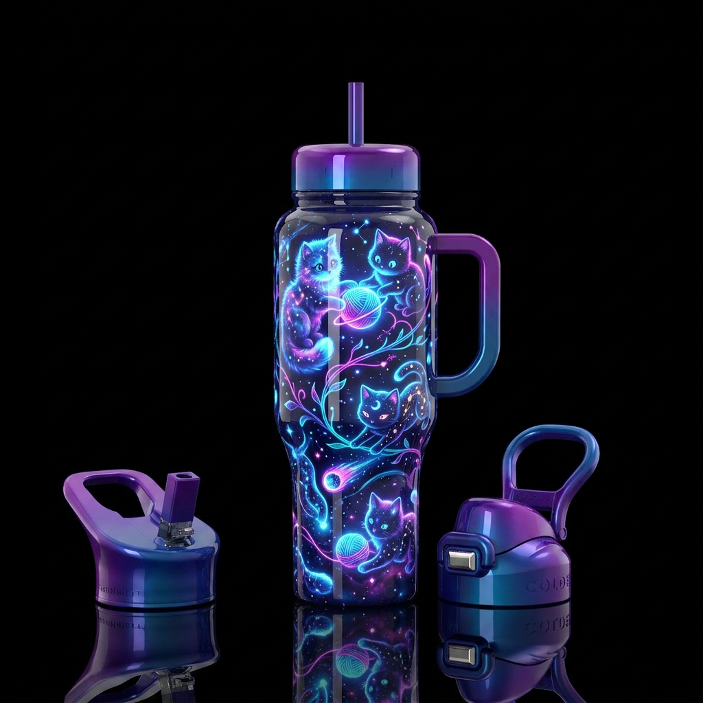 Kittens and mischief, glossy, glowie water bottle design