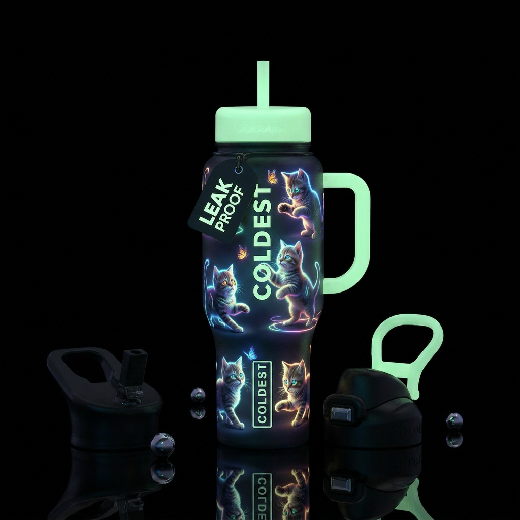 Kittens being onrey, glossy, glowie water bottle design