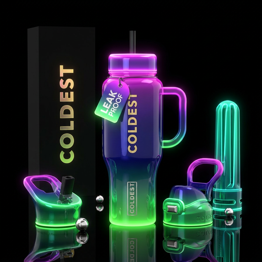 , glossy, glowie water bottle design