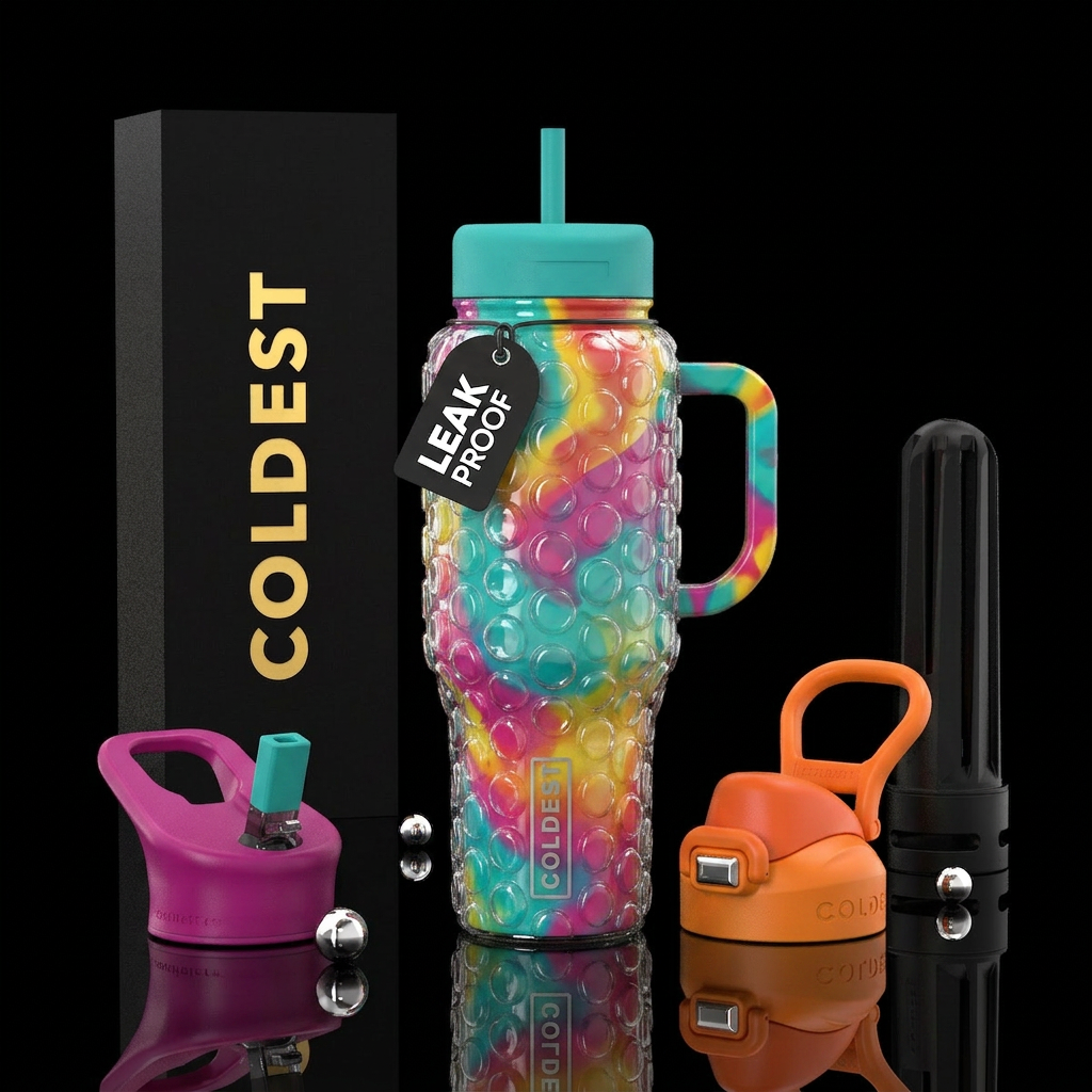 Bubble wrap, glossy,trompe-l'œil water bottle design