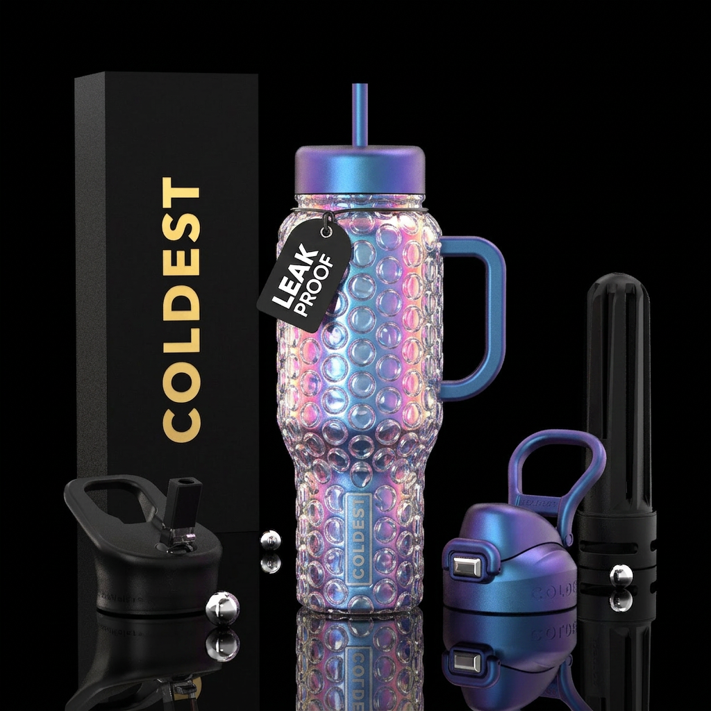 Bubble wrap, glossy,trompe-l'œil water bottle design