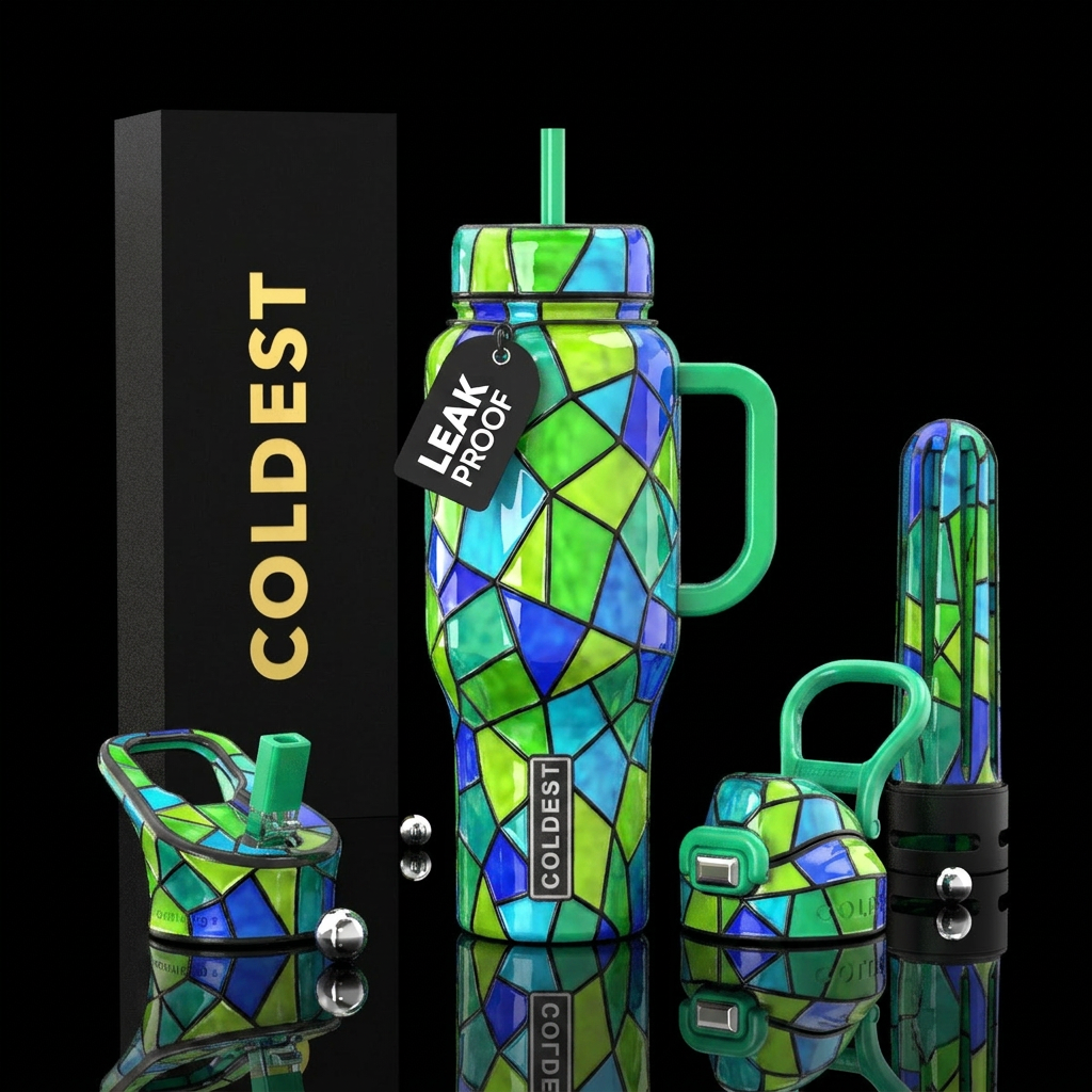 Stained glass lime green candy blue colbalt, gloss... water bottle design