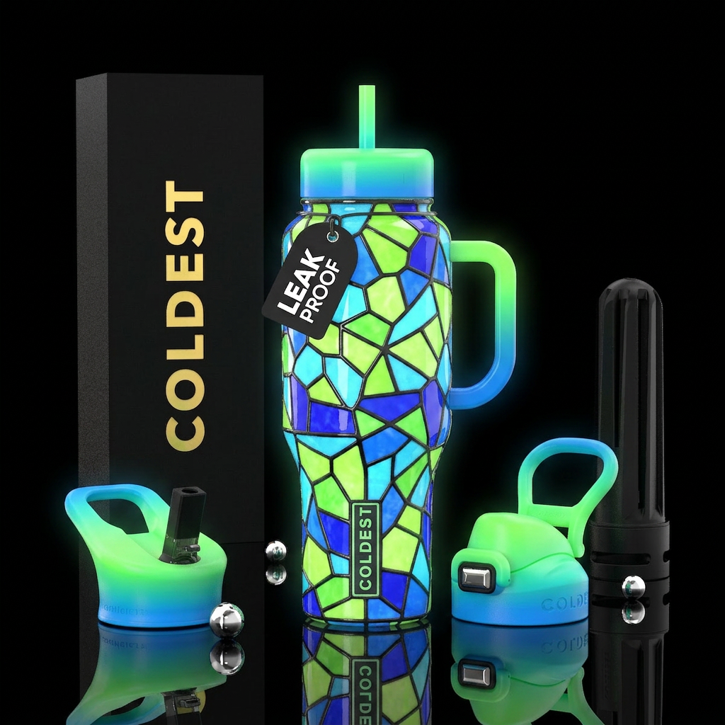 Stained glass lime green candy blue colbalt, gloss... water bottle design