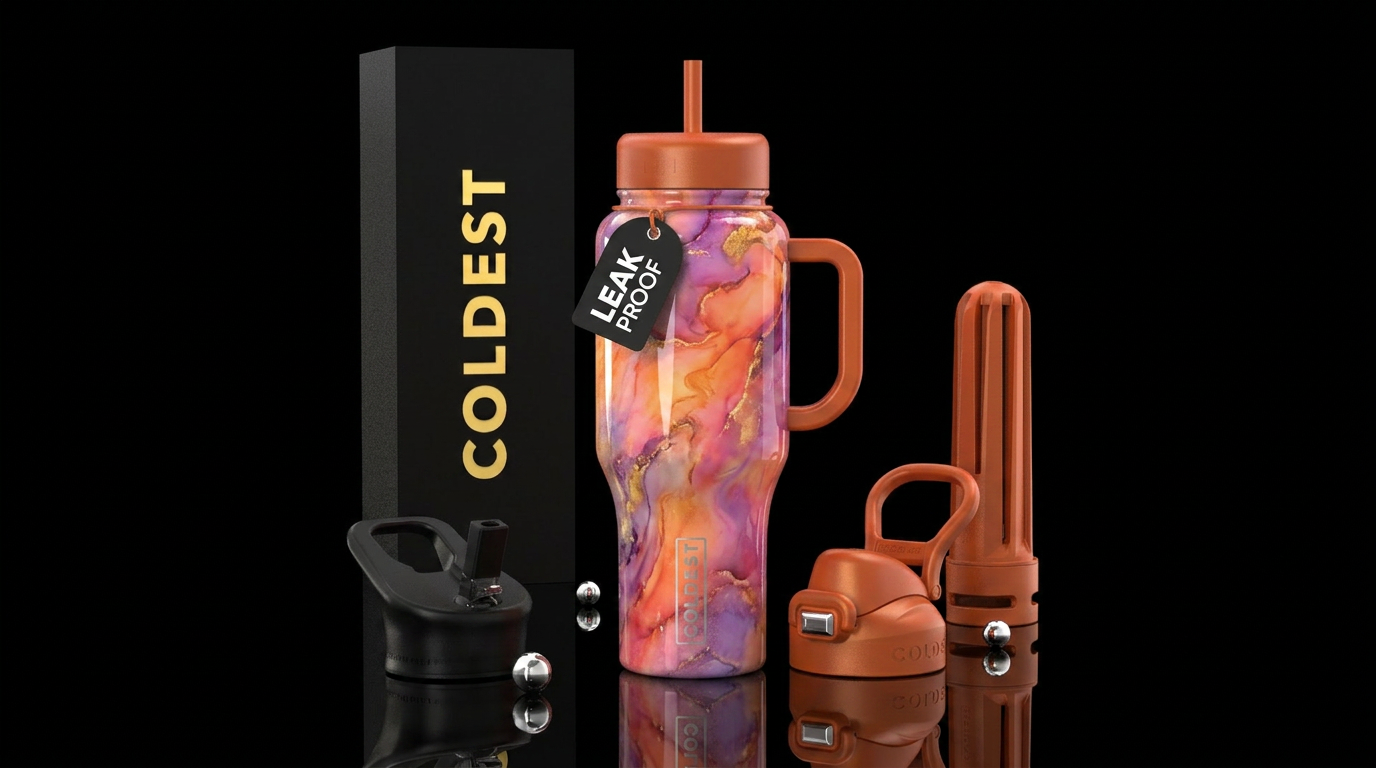 Sunset colors, marble,glossy water bottle design