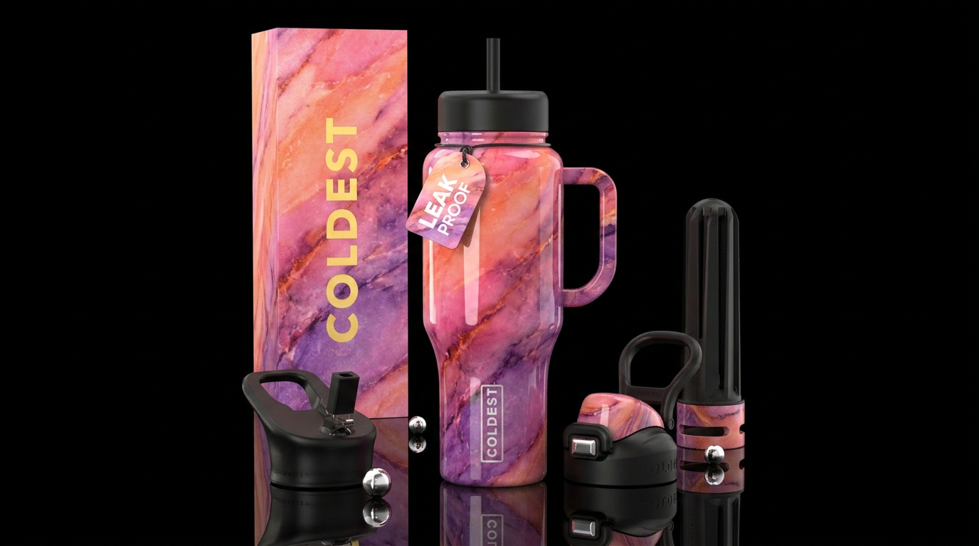 Sunrise colors, marble,glossy water bottle design