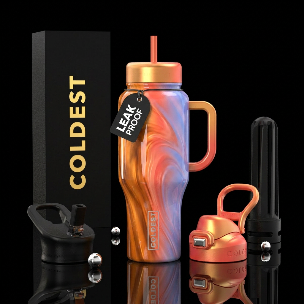 Sunrise colors, swirls,glossy water bottle design