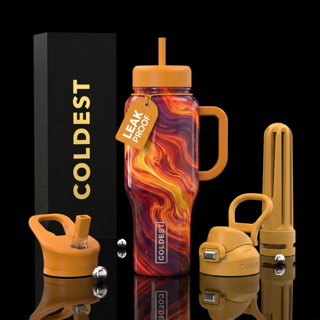 Sunrise colors, swirls,glossy water bottle design