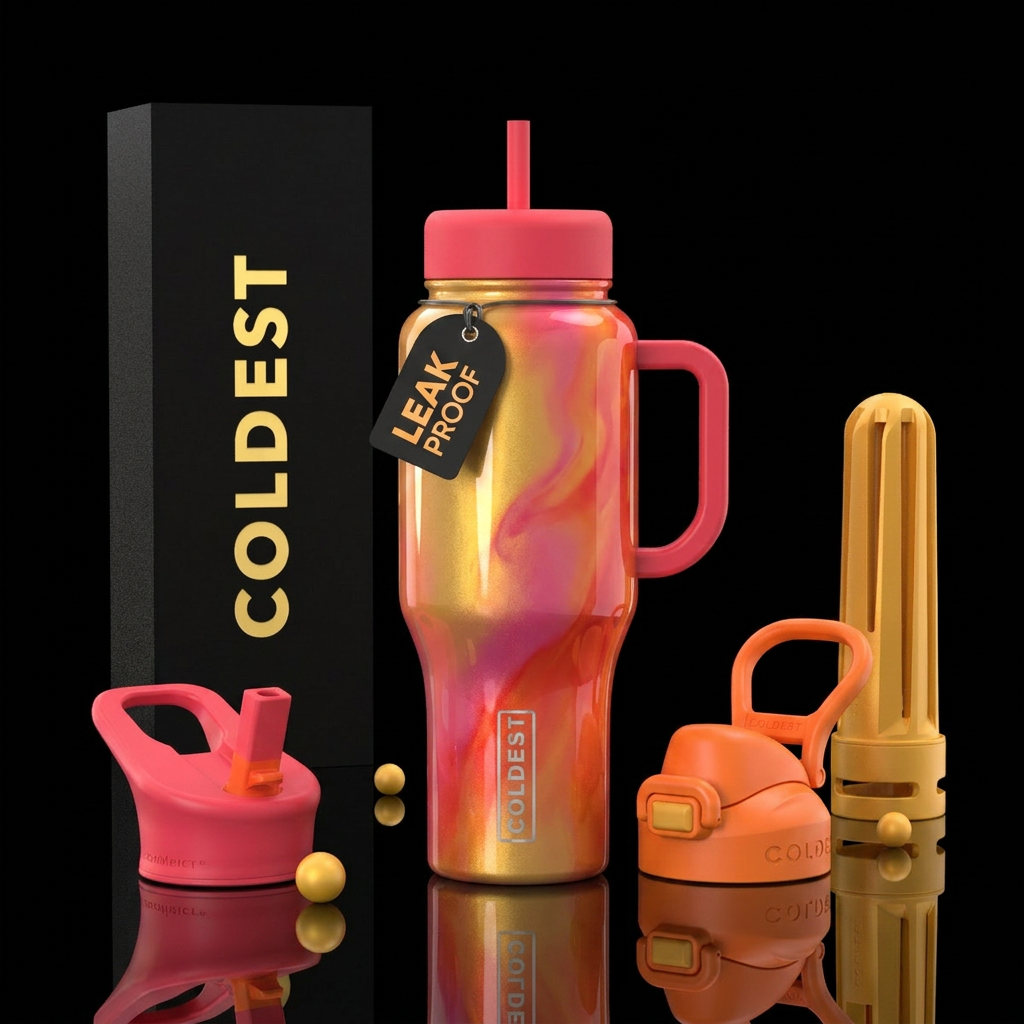 Sunrise colors, swirls,glossy water bottle design