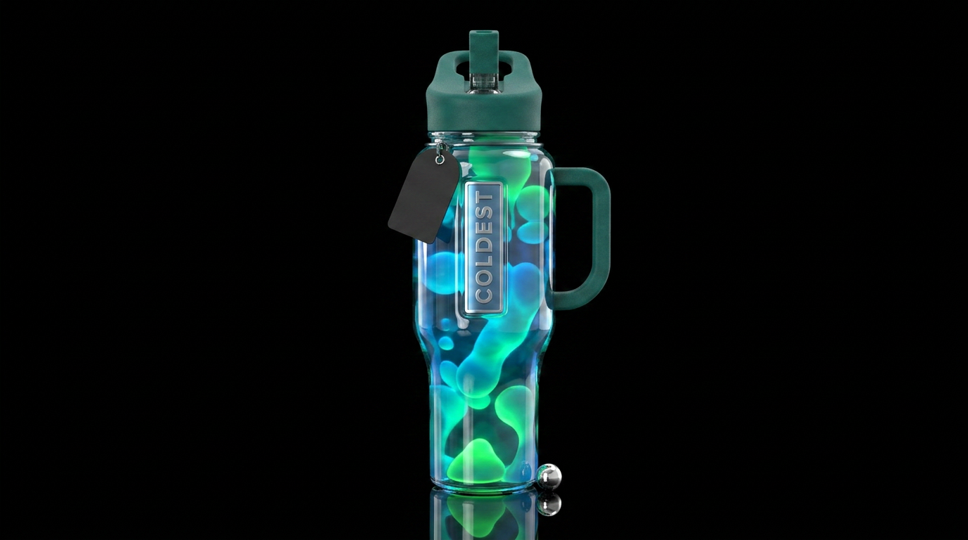 Lava lamp, blues, greens, glossy, glowie, trompe-l... water bottle design