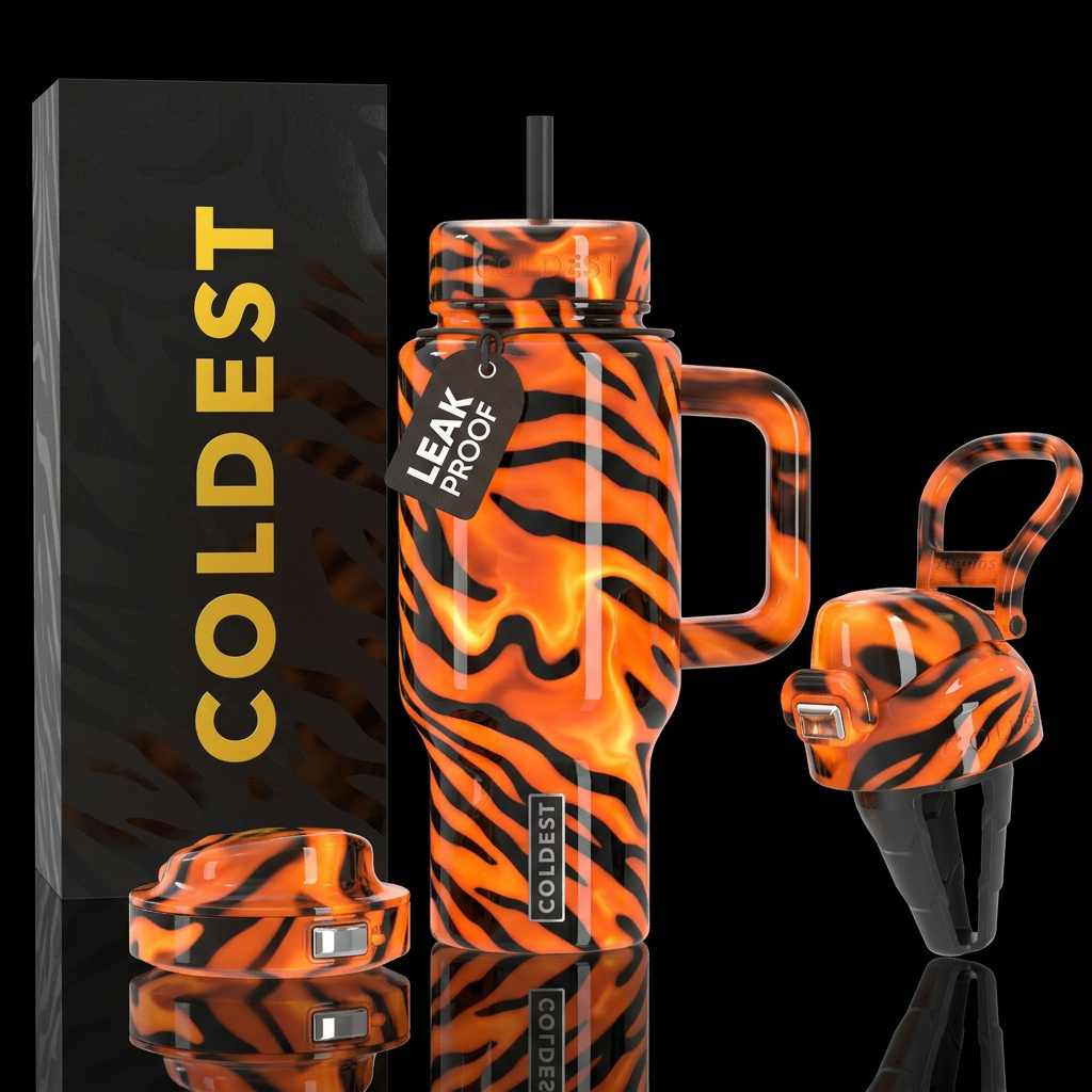 Lava lamp, orange with black tiger stripes Lava, g... water bottle design