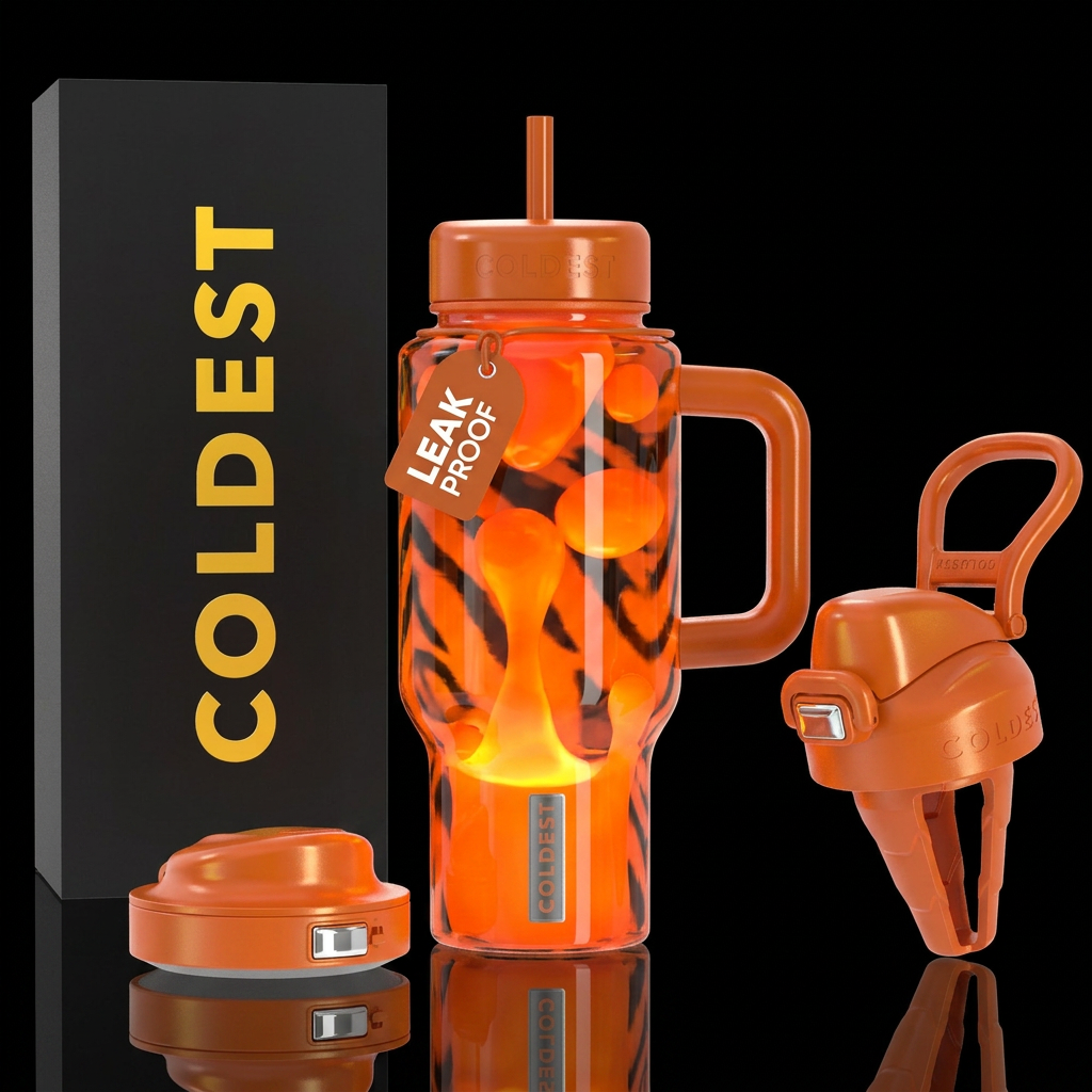 Lava lamp, orange with black tiger stripes Lava, g... water bottle design