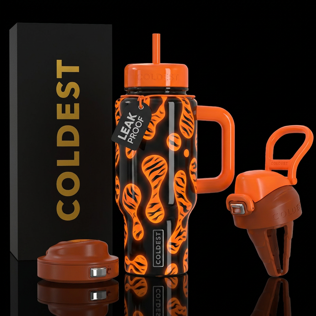 Lava lamp, orange with black tiger stripes Lava, g... water bottle design