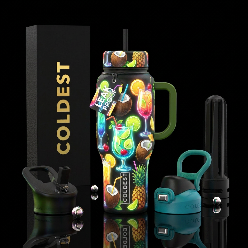 , glowie cocktails,garnished with limes lemons che... water bottle design