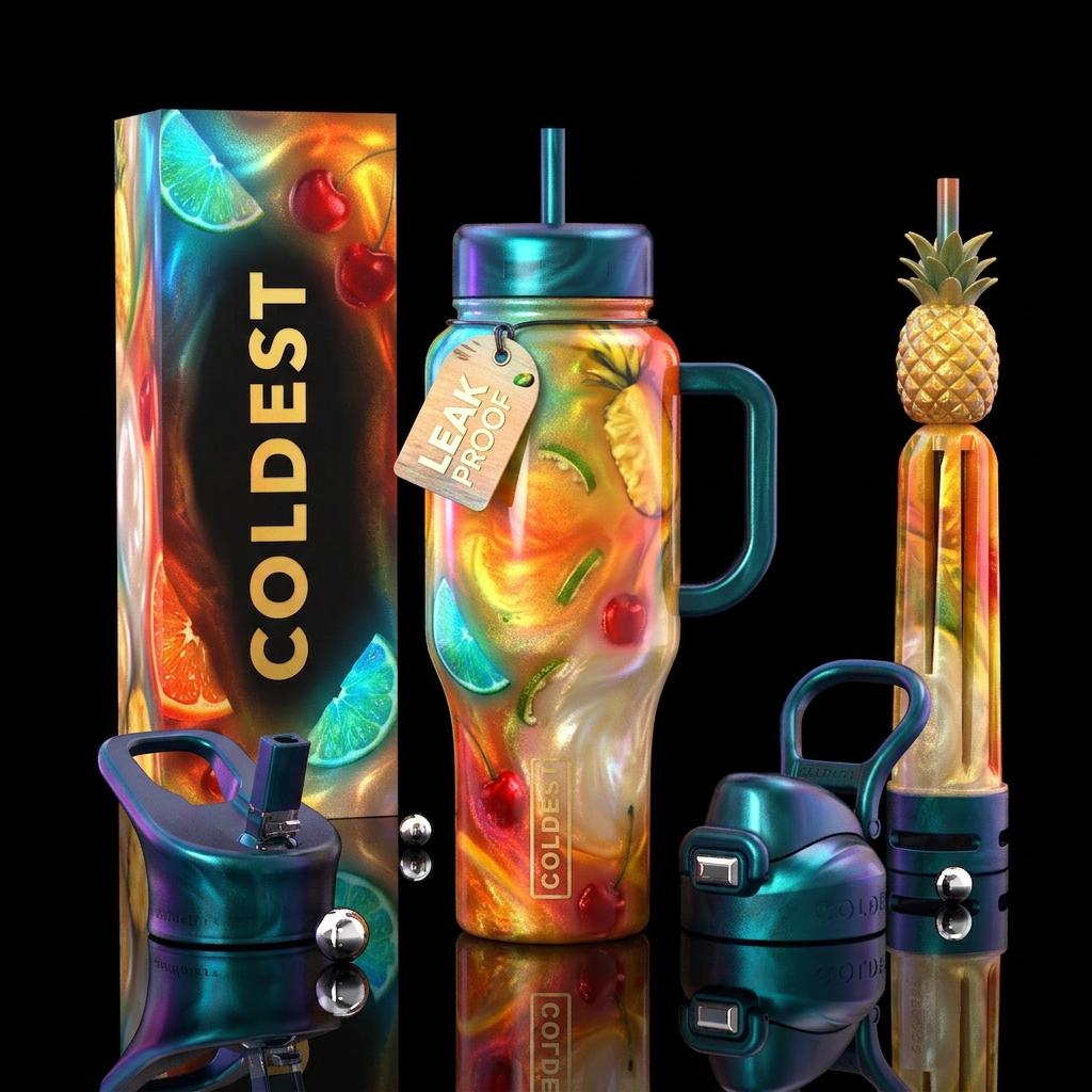 , glowie cocktails,garnished with limes lemons che... water bottle design