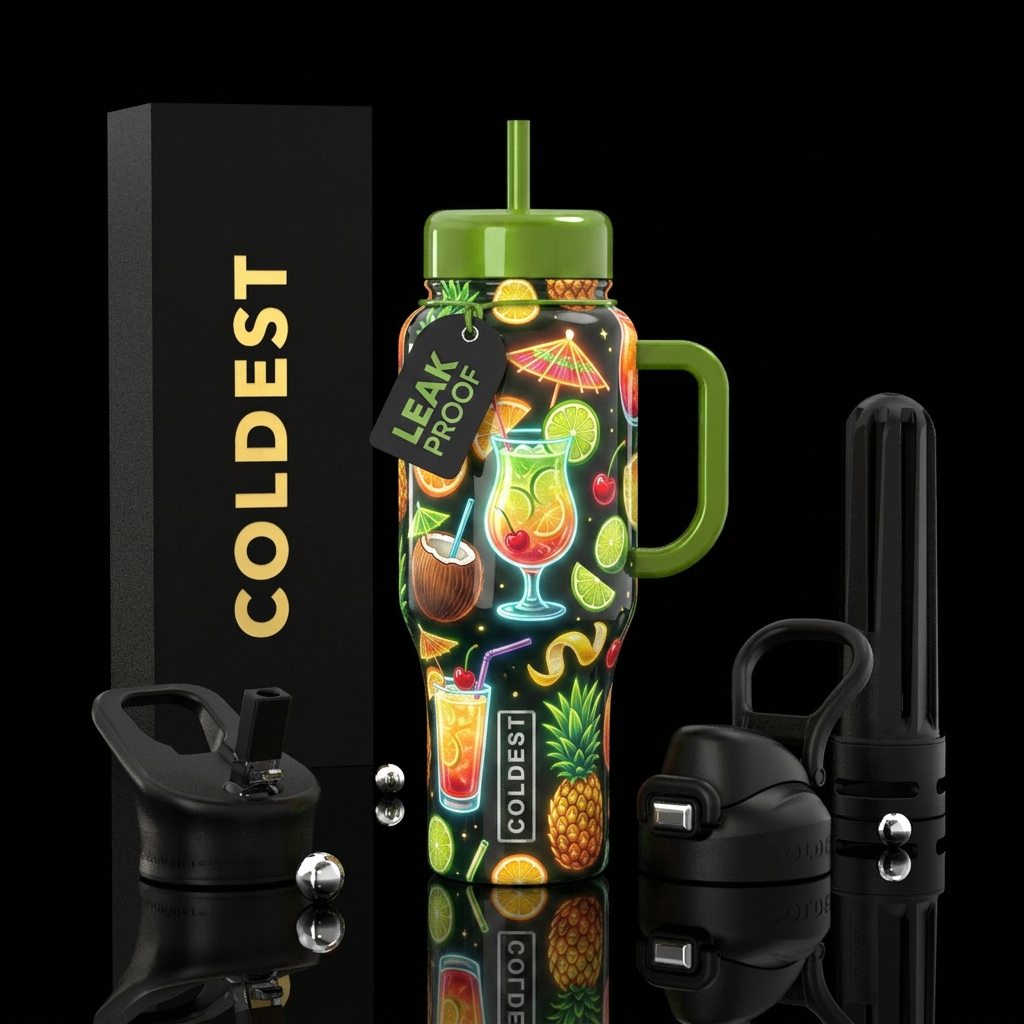 , glowie cocktails,umbrellas,garnished with limes ... water bottle design