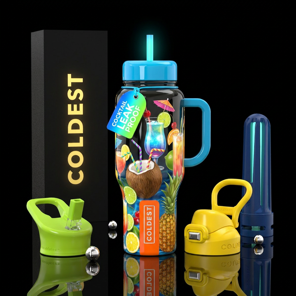 , glowie cocktails,umbrellas,garnished with limes ... water bottle design