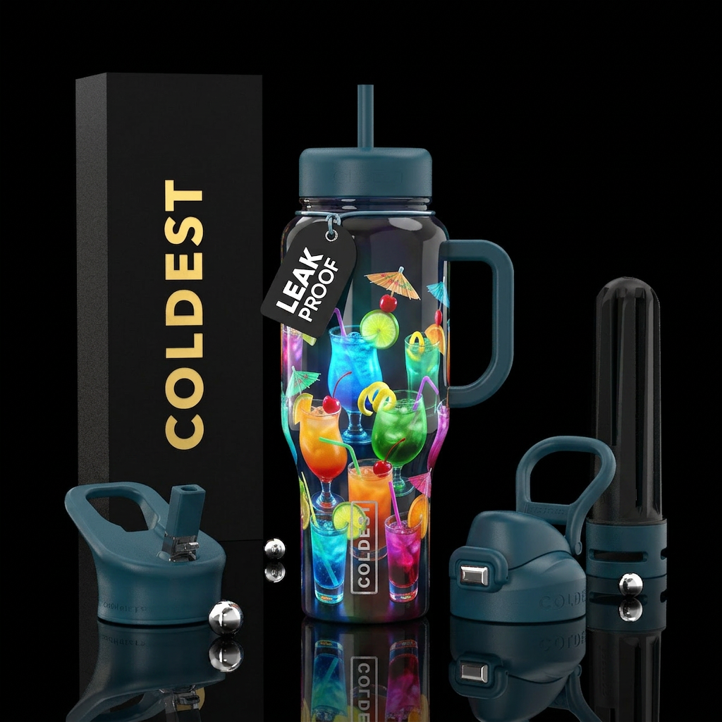 , glowie cocktails,umbrellas,garnished with limes ... water bottle design