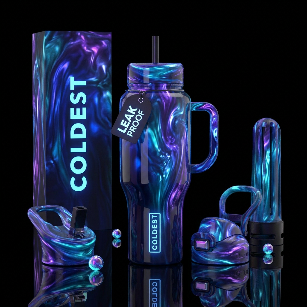 Waterfall swirl, glossy, glowie water bottle design