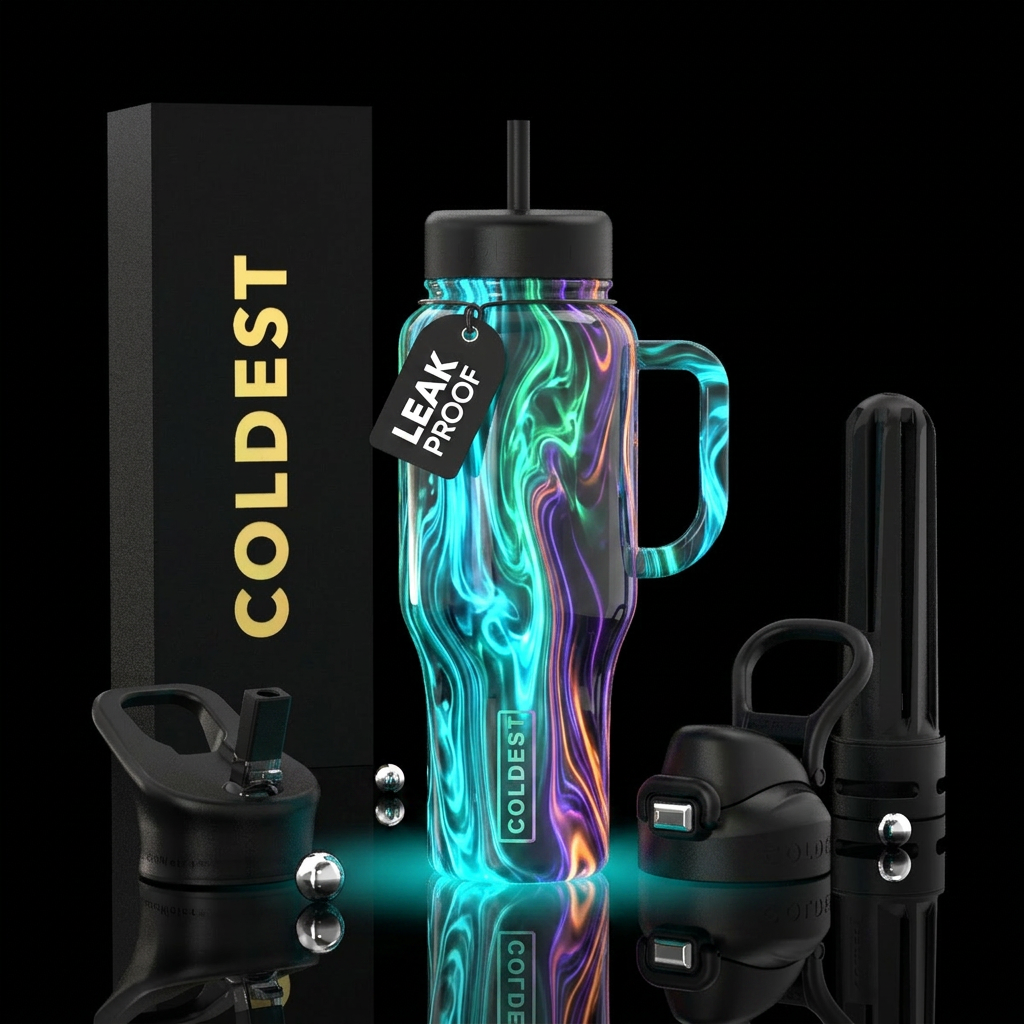 Waterfall swirl, glossy, glowie water bottle design