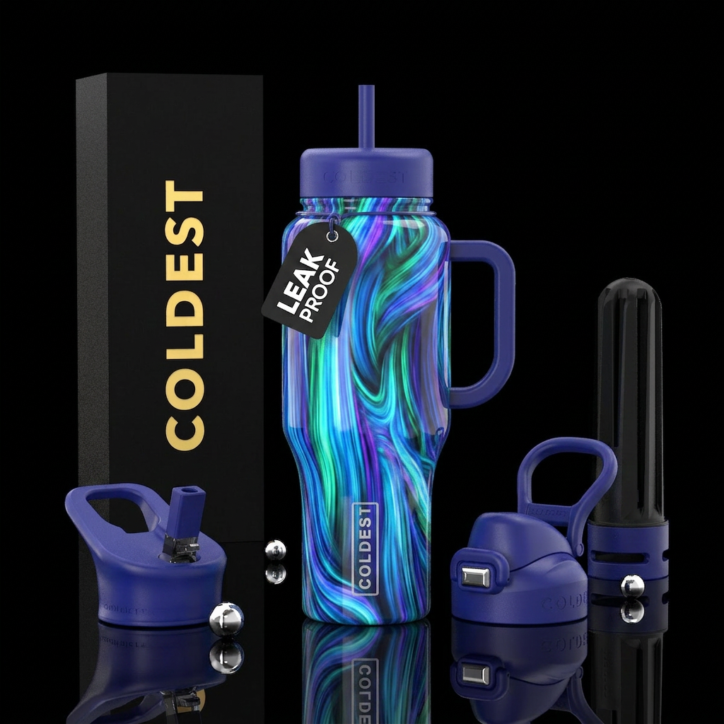 Waterfall swirl, glossy, glowie water bottle design