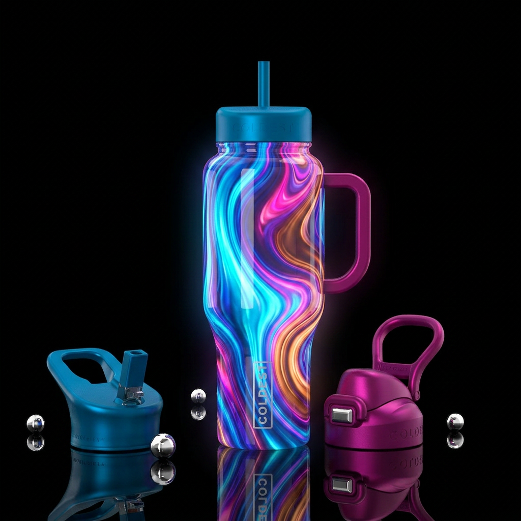 Waterfall swirl, glossy, glowie water bottle design