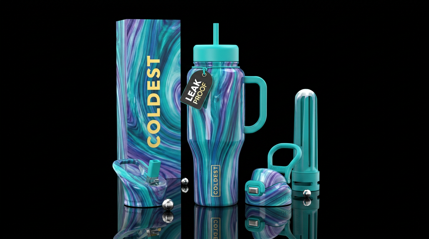 Waterfall swirl, glossy water bottle design