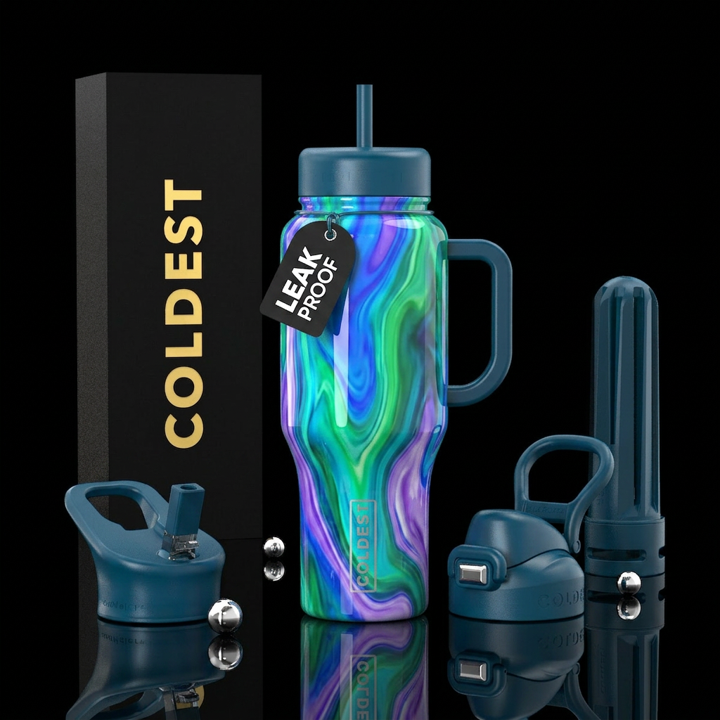 Waterfall swirl, glossy water bottle design