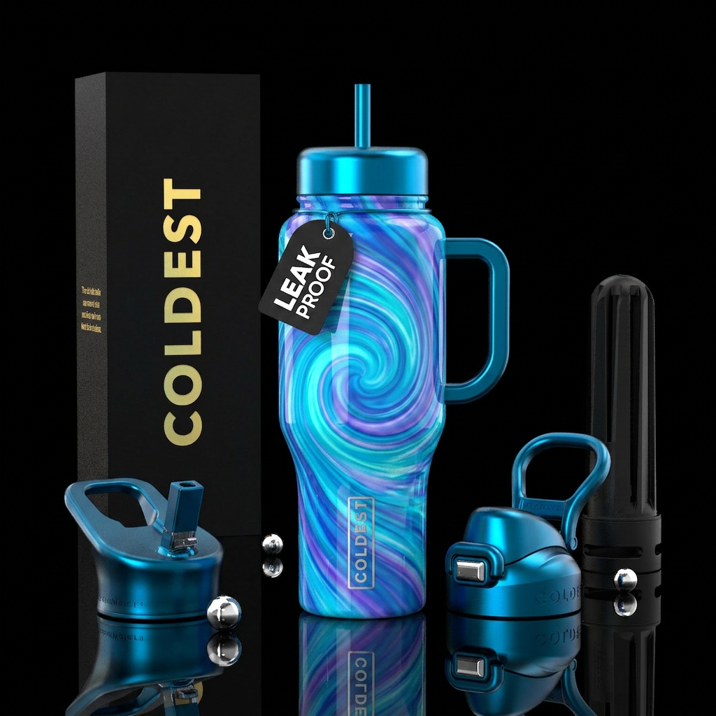Waterfall swirl, glossy, peaceful water bottle design