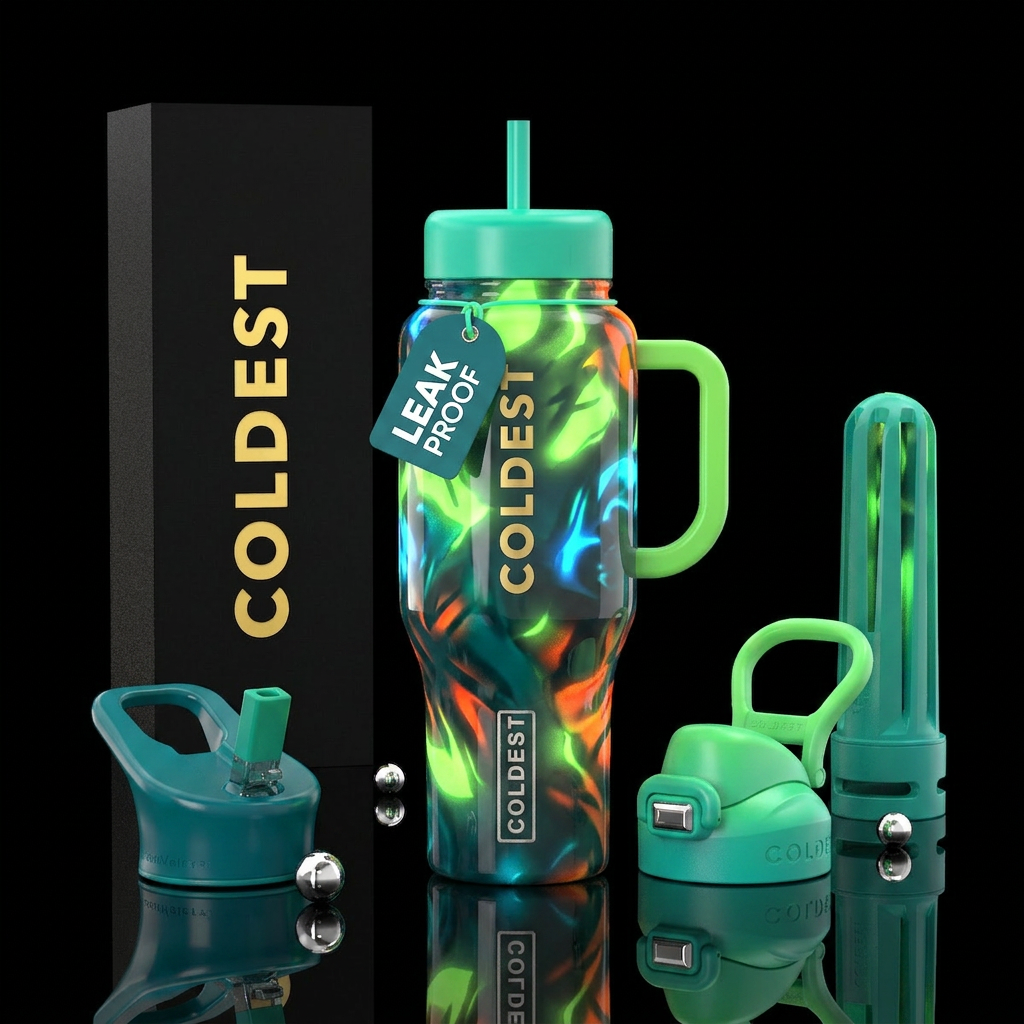 Tropic, glossy, glowie water bottle design