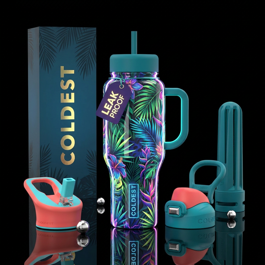 Tropic, glossy, glowie water bottle design