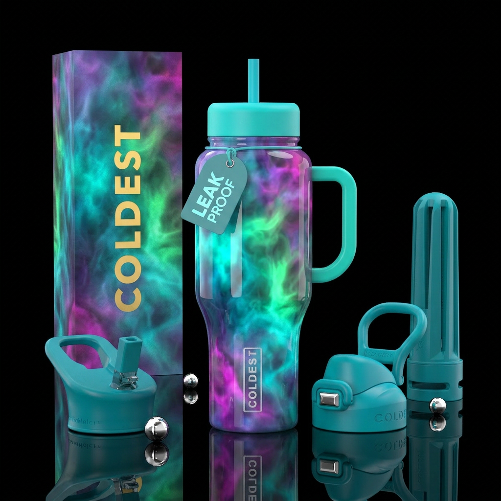 Tropic mist, glossy, glowie water bottle design