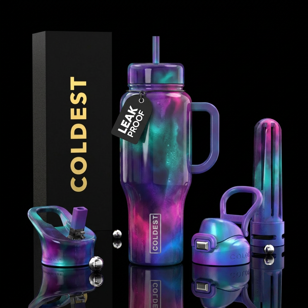 Tropic mist, glossy, glowie water bottle design