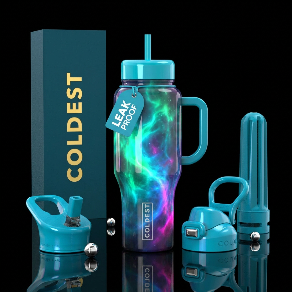 Tropic mist, glossy, glowie water bottle design