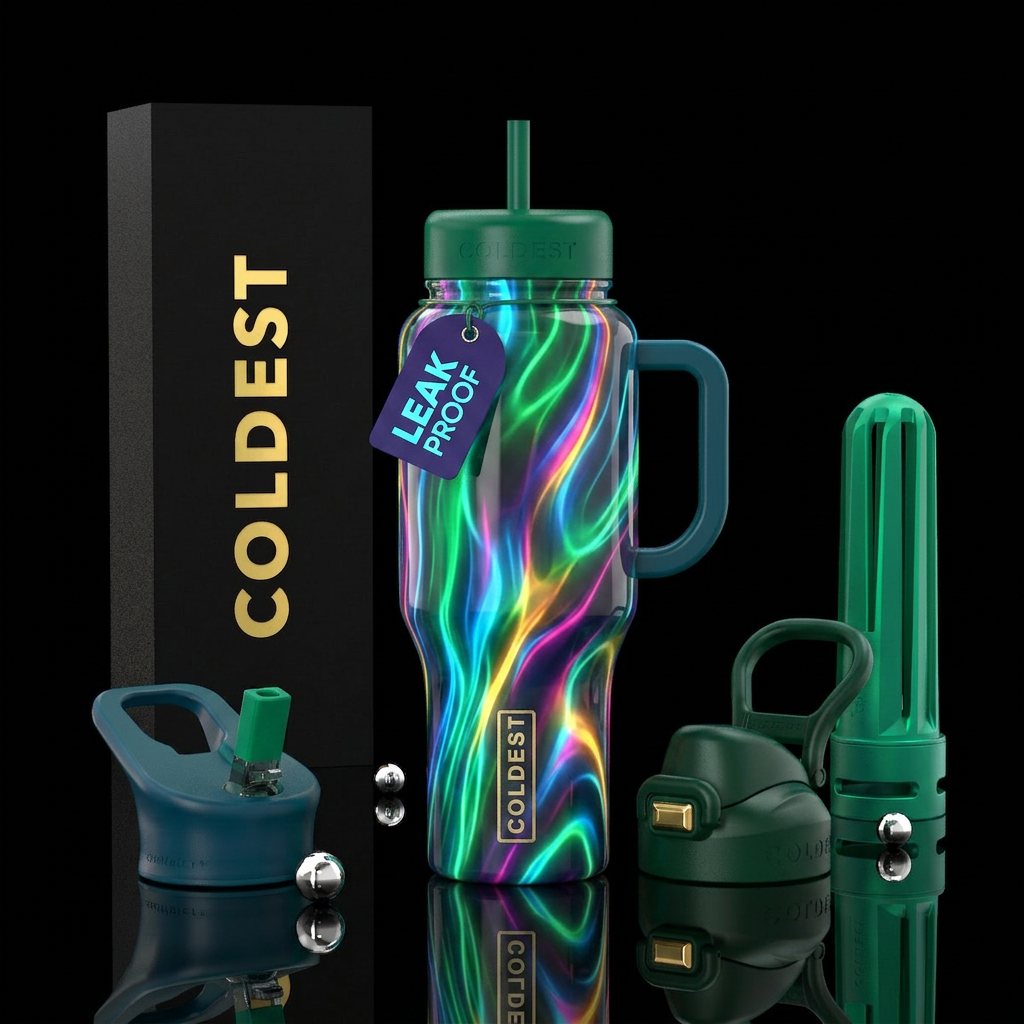 Tropic flow, glossy, glowie water bottle design