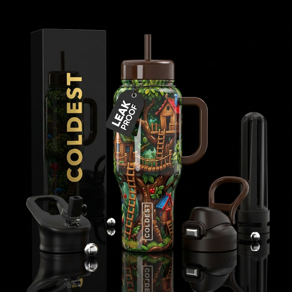 Tree fort, glossy water bottle design